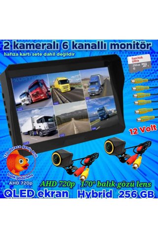 Twogo 2 ADET 4X3 CM. AHD 720p 170 DERECE BALIK GÖZÜ KAMERA 10 İNÇ 6 KANALLI QLED EKRAN 12 V 256 GB