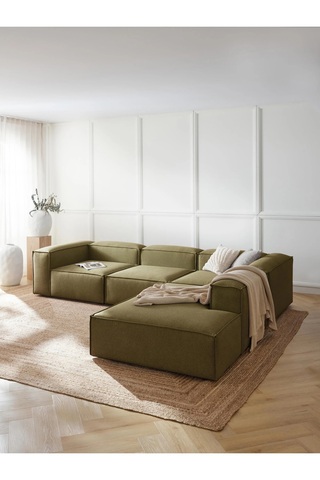 S Home Design Concept Frida 4 Modül Dinlenme Puflu 290x240 cm, Sağ Köşe, Keten Yağ Yeşili