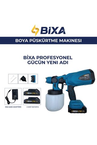 bixa BX110 Profesyonel Kömürsüz 21V Çift Akülü Şarjlı Boya Tabancası Püskürtme Makinesi Seti
