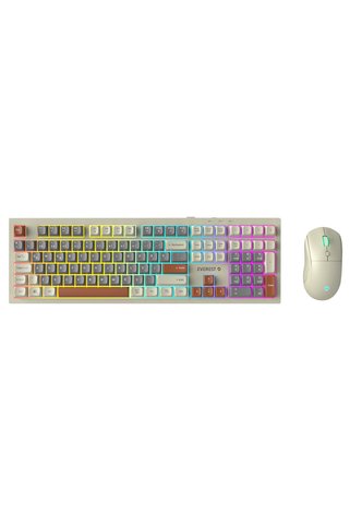 Everest KM-77 Runa Gri-Krem-Kahve Usb Rainbow Aydınlatmalı Sessiz Q Klavye + Mouse Set
