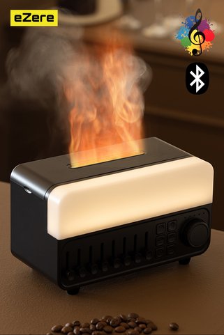 EZERE A14 Bluetooth Hoparlörlü Alev Efektli 8Sesli Renkli Aromaterapi Difüzörü Ultrasonik Hava Nemlendici