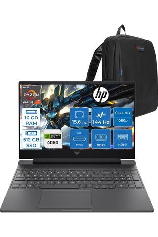 HP Victus Ryzen 7-7445HS 16GB 512GBSSD Rtx RTX4050/6GB 15.6" (1920 x 1080) FDOS WBX9U9EAF02+ZETTAÇANTA