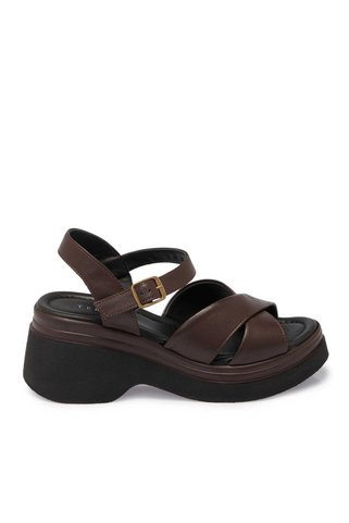 Tergan Kahverengi Hakiki Deri Kadın Sandalet - K25Y1SN67756-O09