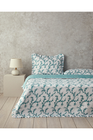 English Home Scroll Flowers Çift Taraflı Tek Kişilik Yatak Örtüsü Takımı Yeşil