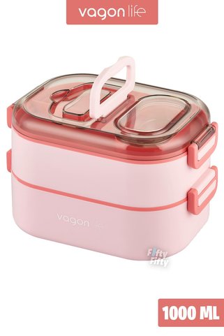 Vagonlife 1000 ML İki Kat Üç Bölme Paslanmaz Çelik Bento Lunch Box Yeni Nesil Sefer Tası-Sos Kaseli