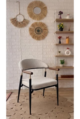 silla Soho Sandalye Calve Krem Kumaş Siyah Metal Sandalye