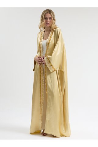 Gold Saten Pul Şerit İşlemeli Abaya