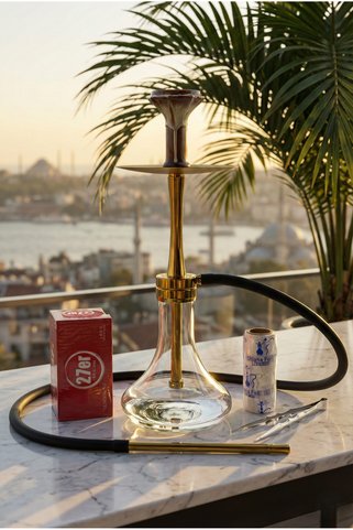 CEYA Gold Nargile Takımı Büyük Boy Çantalı %100 Çelik (Tamamen Çelik)(Tamamen Takım)