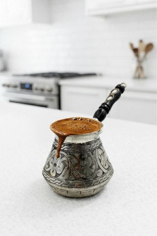 Turna Bakır Elit Külhan Cezve 3 No 7 Fincan Oyma İşleme Kalay Turna1269-6