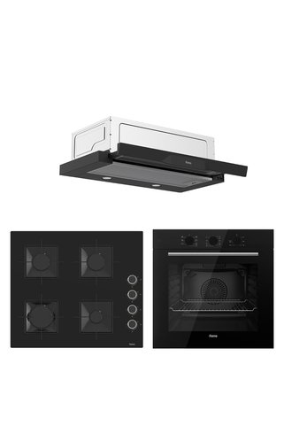 Ferre QBL62CS - SS205 -D036 60 cm Siyah Cam Turbolu Aspiratörlü Ankastre Set - Yeni