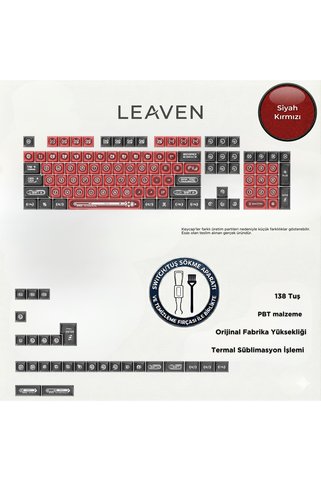 Leaven KLAVYE KEYCAPS -136 TUŞLU KIRMIZI, YARI ŞEFFAF IŞIK GEÇİREN TUŞ TAKIMI