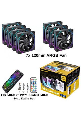 Next Gaming NG-O120B 7 Adet 120mm ARGB Fan 11X ARGB PWM Slot Kontrolcü ve Kumanda Siyah
