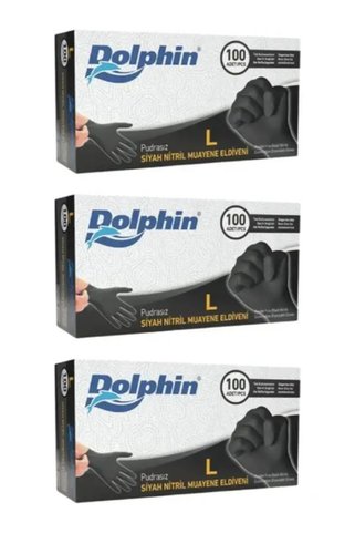 Dolphin Siyah Çok Amaçlı Nitril Eldiven Pudrasız (l) 100lü Paket 3 Adet