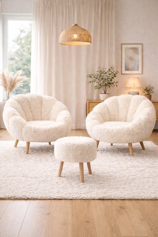 DEEPHOME Monaco 2 Koltuk Çay Seti & Puf Hediyeli 3'lü Berjer Takımı Koltuk Seti Yaprak Model Döşeme Koltuk
