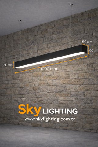 Sky Lighting 3000K / Lineer 100cm ( Siyah Kasa / Günışığı ) Sarkıt Led Avize /Salon/Mutfak/Lineer Avize