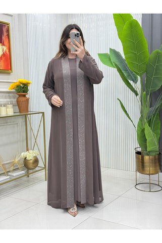 Modam Bella Büyük Beden Lale Taşlı Elbise