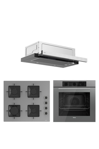 Ferre QBL62CPR - SS208 -D038 60 cm Gri Cam Turbolu Aspiratörlü Ankastre Set - Yeni