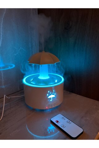 CASTU Dekoratif Şemsiye Hava Nemlendirici Aroma Difüzörü 7 Led'li Yağmur Damlası Buhar Makinesi Led Işık