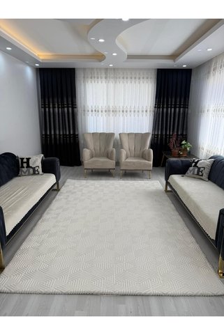 Sarar 6 m² LASTİKSİZ Halı Örtüsü Dik Krem kırık Beyaz renk