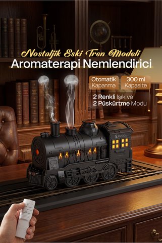 EN SİGA Nostaljik Eski Tren Modeli Uçucu Yağ Difüzörü, Uzaktan Kumandalı Aromaterapi Nemlendirici