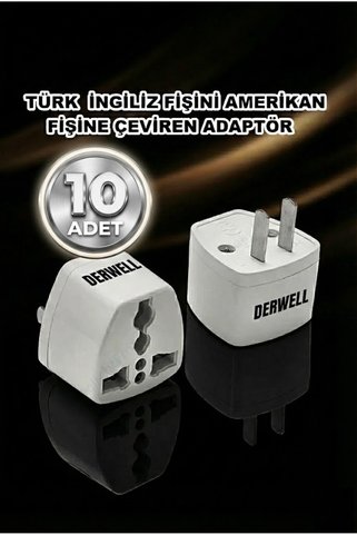 Derwell 10 Adet Türk İngiliz Fişini Amerikan Fişine Çeviren Adaptör Piriz Abd İngiltere Güç Adaptörü 10 Tane