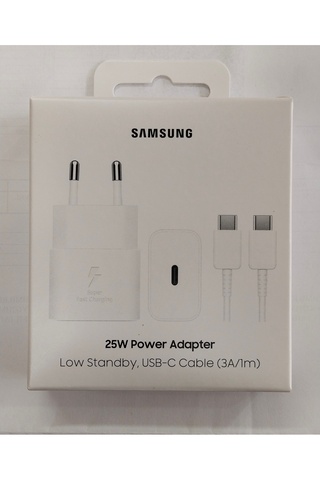 Samsung A16-A26-A36 Hızlı 25W Şarj Adaptörü+25W USB-C Kablo Beyaz 1 Metre *SAMSUNG GARANTİLİ ÜRÜNÜDÜR*