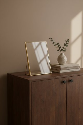 El Crea Designs 25x20cm Gold Pirinç Brass Dikey Masaüstü Cam Fotoğraf Çerçevesi Isimlik Düğün Nişan Söz Masası Sunum
