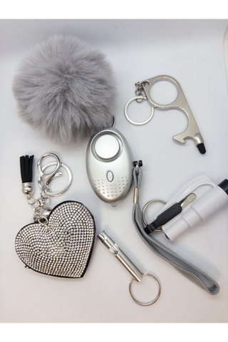arpydesign Arpy Design Silver Stardust: Taşlı Kalp ve Metalik Güvenlik Anahtarlığı Seti (Alarm, Kesici, Düdük)