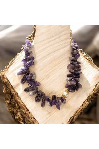 SUGÜLİNSHOP & HANDMADE JEWELRY Antialerjen Altınkaplama İnci Aparatlı Doğal Kesim Ametist Taşı Kolye