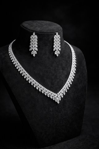 OSMANLI GÜMÜŞ Zirkon Su Yolu Set Rodyum Kaplama Justina Model Düğün Seti Nişan Seti Kolye Küpe Takı Seti