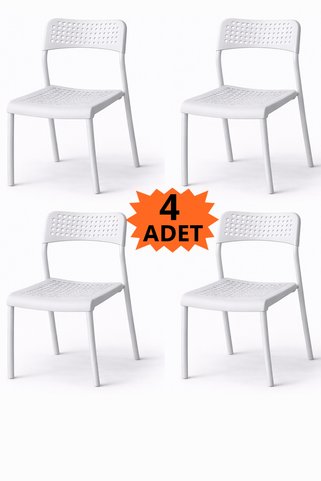Flinder 4'lü Mari Beyaz Mutfak Sandalyesi ve Balkon Sandalyesi Plastik Oturma Alanlı, Metal Ayaklı, Bahçe