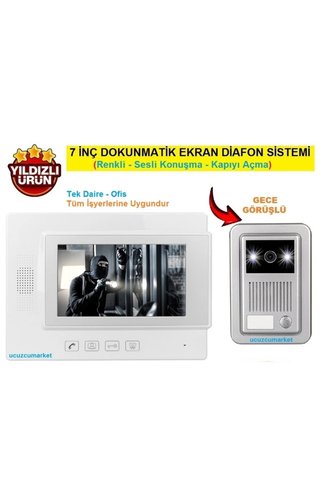 Uygun 7 inç Görüntülü Diafon Sistemi Tek Daire (Renkli Ekran+ Konuşma+Kapı açma)