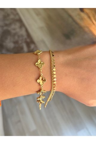 14K vip bileklik gold yonca ve pul künye bileklik 2'Lİ SET