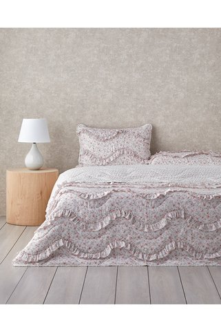 English Home Floral Euphoria Fırfırlı Çift Kişilik Yatak Örtüsü Takımı 200x220 cm Pembe