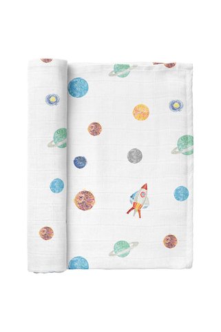 Casadora Baby Space Planet %100 Organik Pamuk Yıkanmış Müslin Örtü 115 x 115 cm