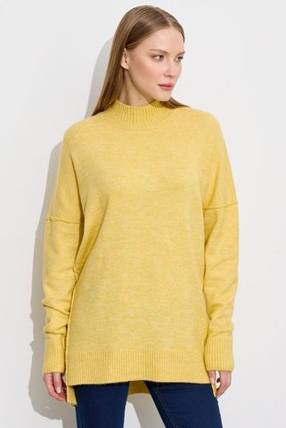 Tığ Triko Dikiş Detaylı Basic Triko Tunik SARI