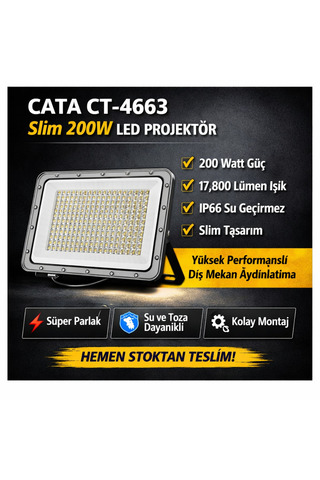Cata CT-4663 200W Slim LED Projektör sarı Işık IP66 Dış Meka