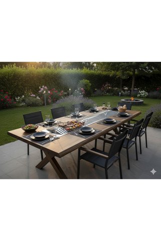 lina wood veneer Premium Masif Ahşap Ocakbaşı Masası - Dahili Paslanmaz Barbekü Izgaralı & X Ayak
