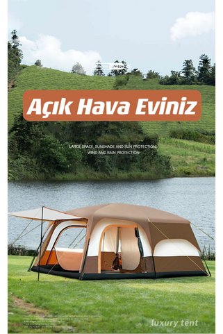 Forestia 8-10 Kişilik 2 Odalı Geniş Kamp Çadırı - 330x210x185 cm Çift Katmanlı - Gökyüzü Seyir Çadır