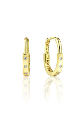 Söğütlü Silver 925 Ayar Gümüş Küpe Altın Kaplama 7 taşlı Dikdörtgen Halka Küpe - Geometrik Tasarım SGTL13279GOLD