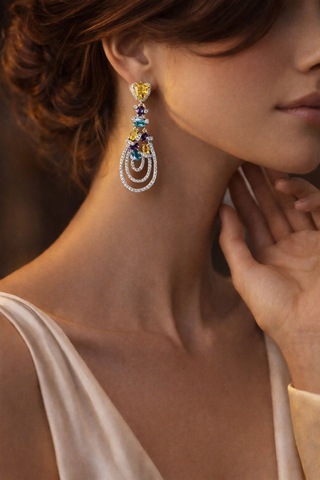 TAUPE Bijoux Britney Zengin Renkli Taşlı Halkalı Şık Küpe