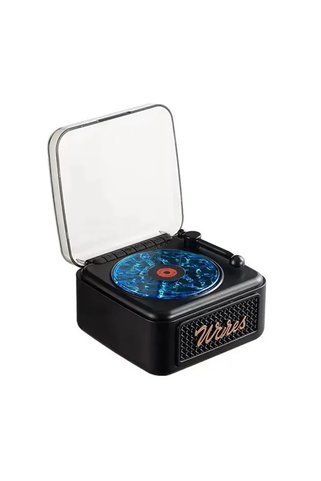 Epilons Nostalji Mini Plak Görünümlü Radyolu Bluetooth Hoparlör 3d Ses Dalgası Retro Müzik Plak Siyah