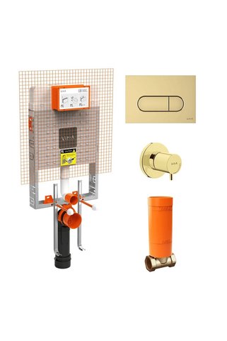 VitrA Gömme Rezervuar Seti (Gömme Rezervuar + Stop Valf + Soft Altın Panel) 800-2026
