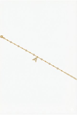 Queen Silver Jewelry 925 ayar gümüş. beyaz zirkon taşlı, toplu zincirli, harfli halhal A