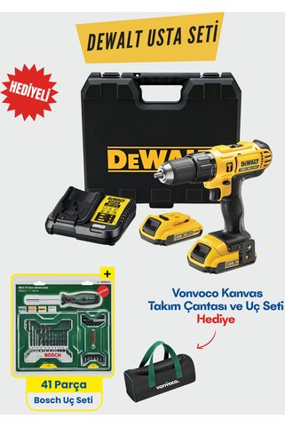 Dewalt Çift Akülü Şarjlı Matkap Vidalama Profesyonel Darbeli Şarjlı Matkap Uç Setli 18 Volt