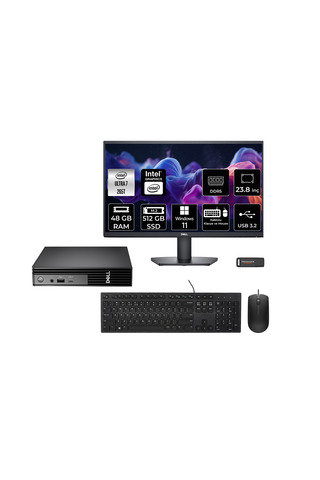 Dell Pro Micro QCM1250 Ultra 7 265T 48GB 512GB SSD 23.8" Monitör W11P Mini Masaüstü Bilgisayar
