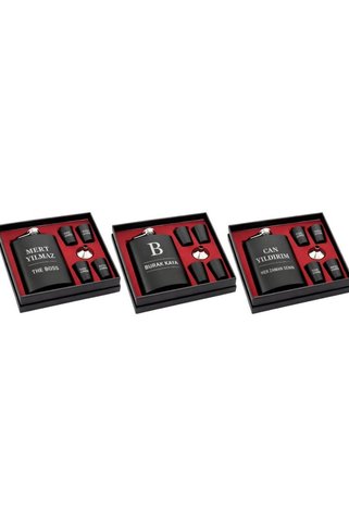 HEDİYE FİKRİ Kişiye Özel Paslanmaz Çelik 4 Shot Bardaklı Matara Seti – Hunili Özel Kutusunda 9 Oz Premium Set