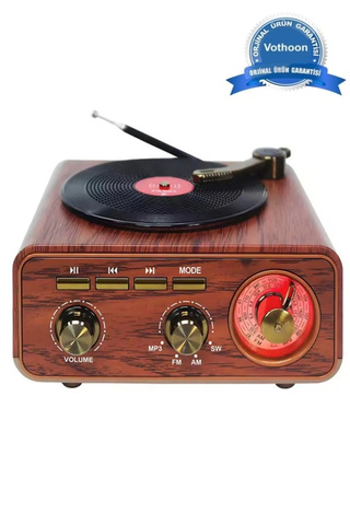 Epilons Nostaljik Tasarım Plak Çalar Görünümlü Radyolu Bluetooth Hoparlör Retro Müzik Plak
