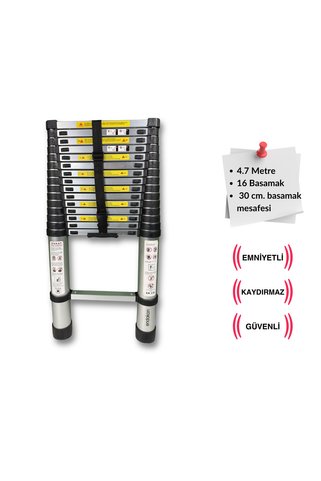 Endokon 470 cm. - 16 Basamaklı Teleskopik Alüminyum Merdiven - I Tipi Uzayan Merdiven