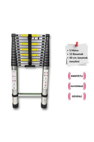 Endokon 500 cm. - 13 Basamaklı Teleskopik Alüminyum Merdiven - I Tipi Uzayan Merdiven